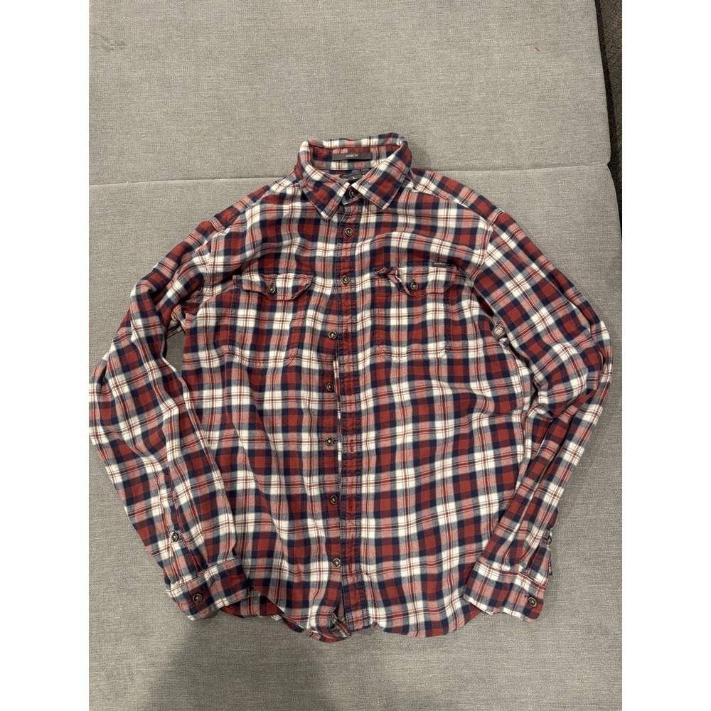Eddie Bauer Men's Plaid Flannel Shirt Long Sleeve Button Down L Blue Red